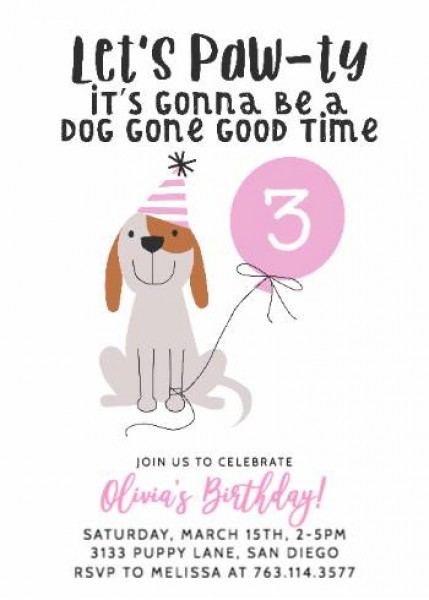 Lets Pawty Birthday Invitation Editable Girl Puppy Dog 