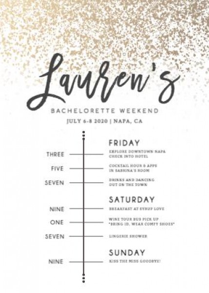 Party Bachelorette Invite Rose Glitter Gold Minimalist Schedule ...