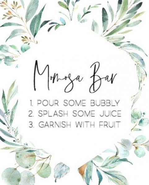 Mimosa Bar Sign, Greenery Baby Shower Sign, Editable table Print